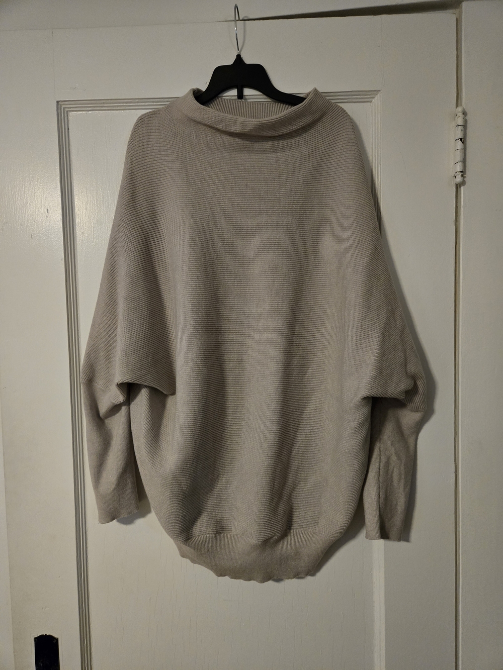 Zenana Outfitters Light Beige Ribbed Turtleneck Batwing Sweater